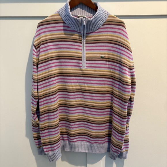 Lacoste Other - Lacoste 100% Cotton Striped 1/4 Quarter Zip Sweater Men XXL (7) Pastel Y2K Prep